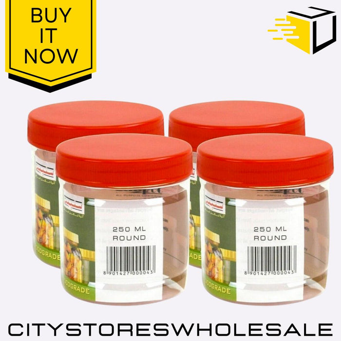 Plastic Food Storage Jars 250ml Round Sunpet Containers Set of 4 BPA Free
