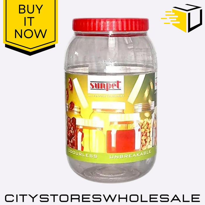 Plastic Food Storage Container Round Pet Jar 2000ml Airtight Lid Clear Sunpet