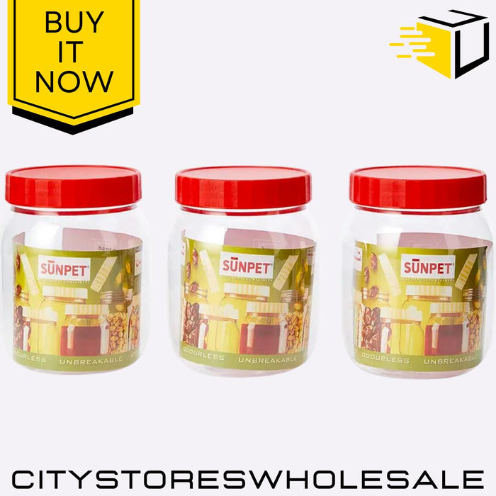 Plastic Food Storage Round Jars 500ml 3 Pack Airtight Containers BPA Free Sunpet