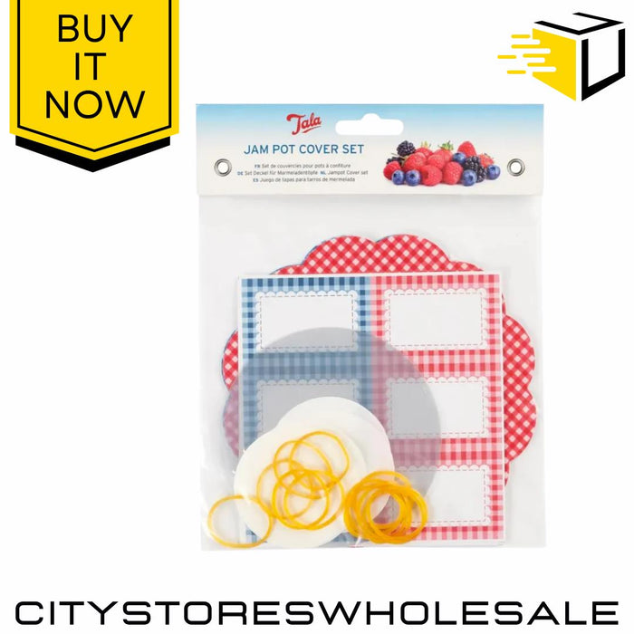 Gingham Jam Pot Cover Set - Vintage Style Labels Wax Discs & String Kit Tala