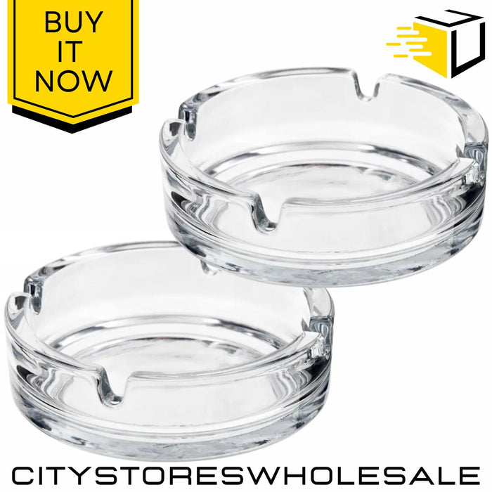 Glass Ashtrays Set of 2 – Heavy Duty Clear Round Ash Tray for Home Sozali