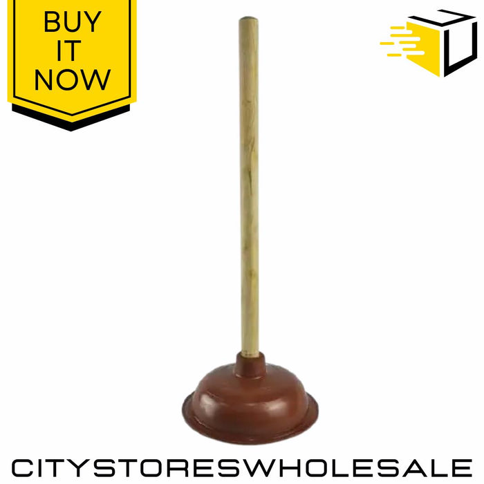 Heavy Duty Toilet Plunger with Wooden Handle 17cm Wide Rubber Sink Unblocker