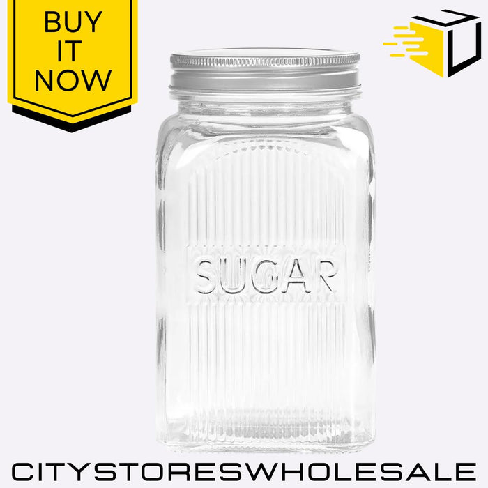 1.25L Clear Glass Sugar Storage Jar Container with Screw Top Airtight Lid Tala