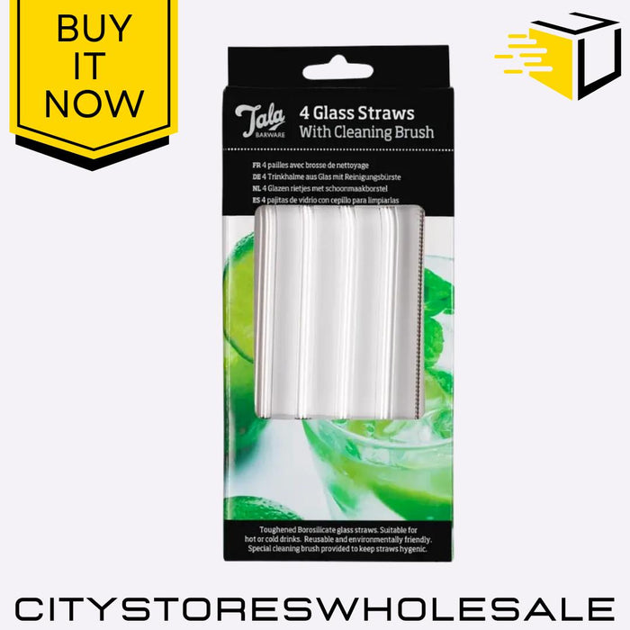 4 Reusable Glass Drinking Straws With Cleaning Brush Eco Friendly Clear Tala