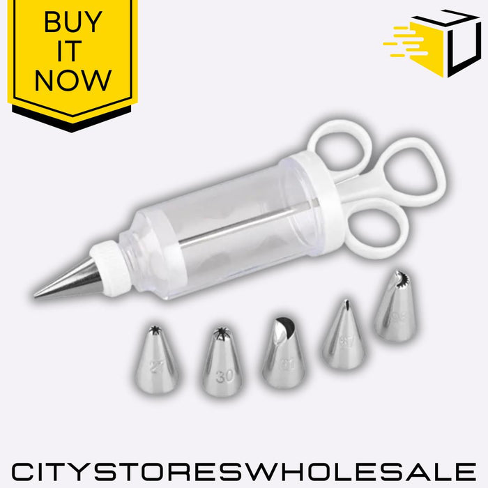 Icing Syringe Set with 6 Stainless Steel Nozzles Cake Decorating Tool Tala