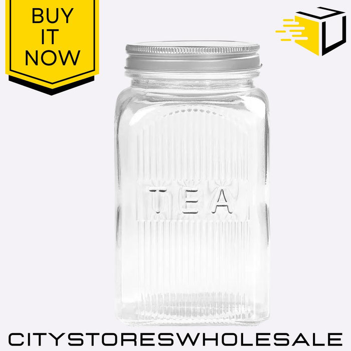1.25L Clear Glass Tea Storage Jar Container with Screw Top Airtight Lid Tala