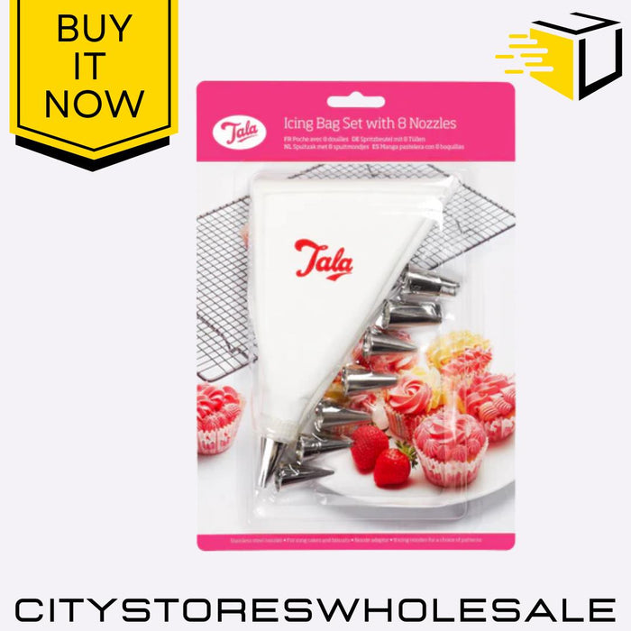 Icing Bag Set with 8 Stainless Steel Nozzles Cake Decorating Kit Tool Tala