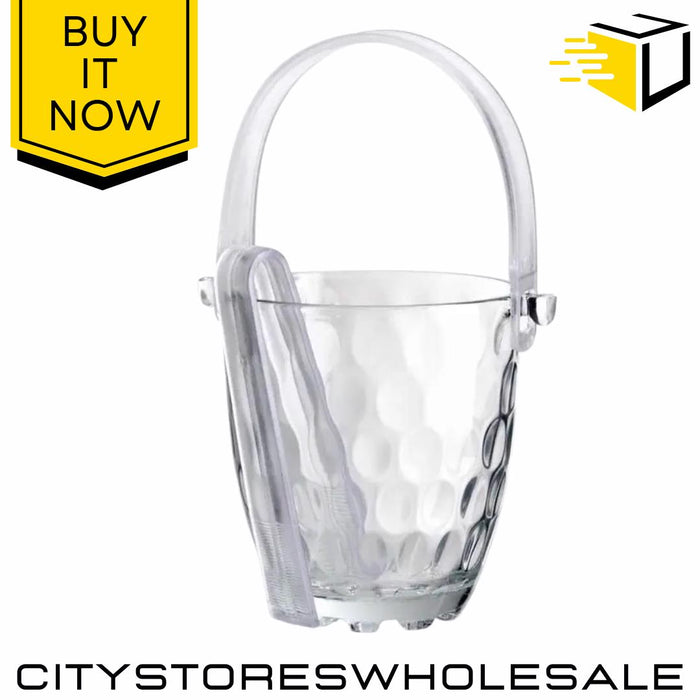 Glass Ice Bucket With Handle & Plastic Tongs – Elegant Bar Accessory Sozali