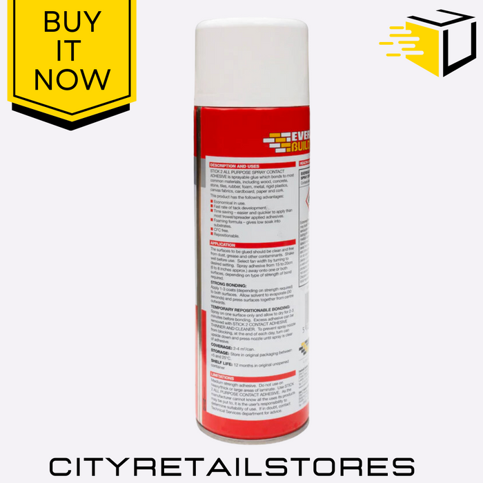 Stick 2 Instant Spray Contact Adhesive Everbuild Multi-Purpose Fast Bond 500ml