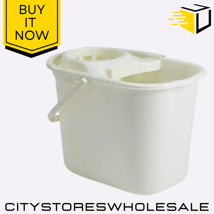 14L Value Mop Bucket Cream Durable Plastic With Handle For Easy Clean Whitefurze