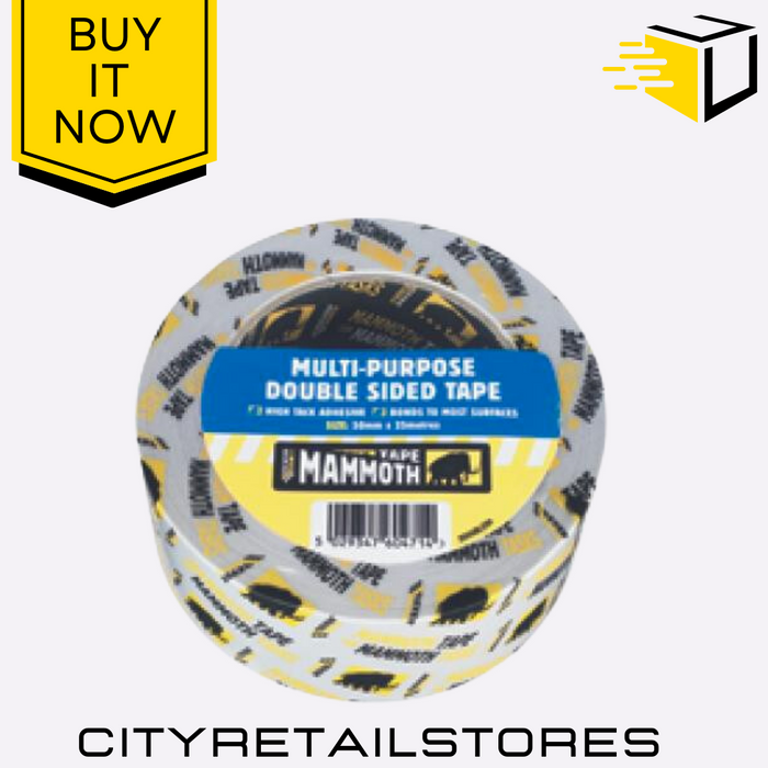 50mmx25m Everbuild Mammoth PowerGrip Double Sided Tape Strong Fix Adhesive