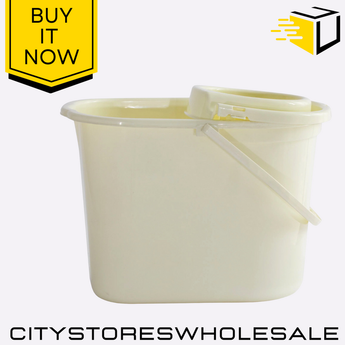 14L Value Mop Bucket Cream Durable Plastic With Handle For Easy Clean Whitefurze