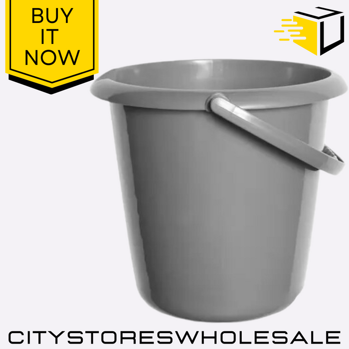 10L Bucket Silver Plastic Durable With Handle Multi-Purpose Storage Whitefurze