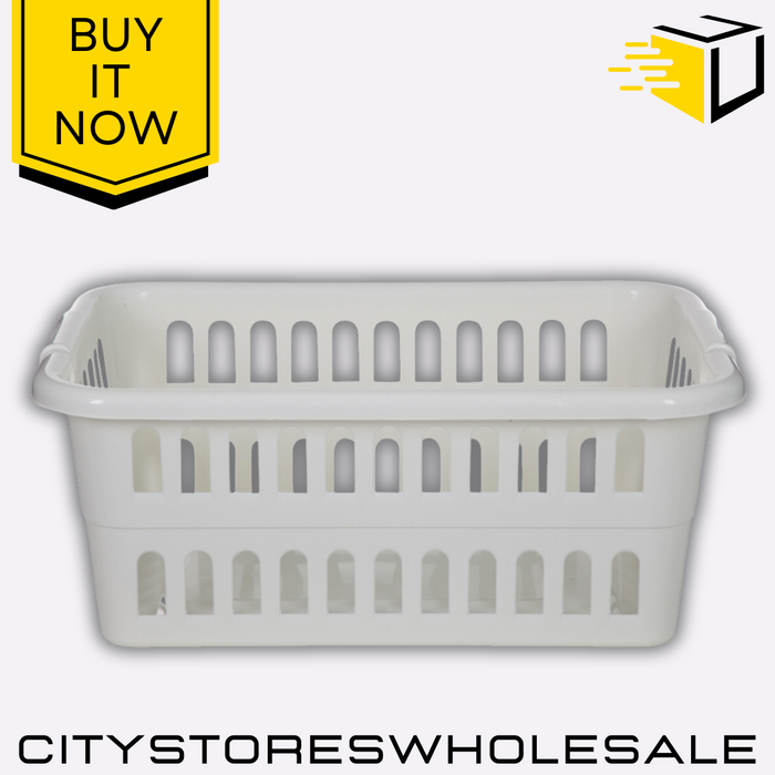 59cm Rectangular Laundry Basket Cream Durable Lightweight Laundry Bin Whitefurze