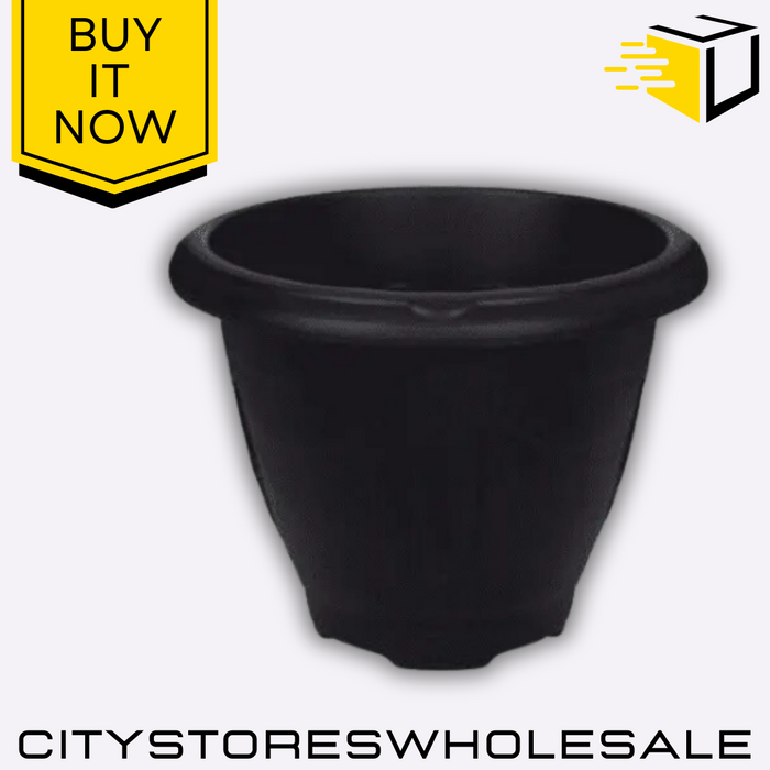 Round Venetian Planter 24cm Black Indoor Outdoor Stylish Plant Pot Whitefurze