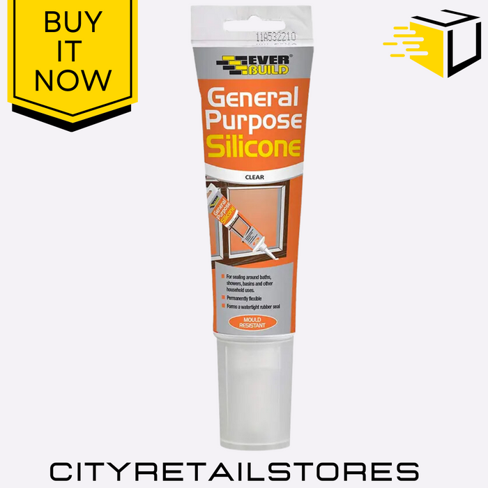 General Purpose Silicone Sealant Clear Waterproof Everbuild Flexible 80ml