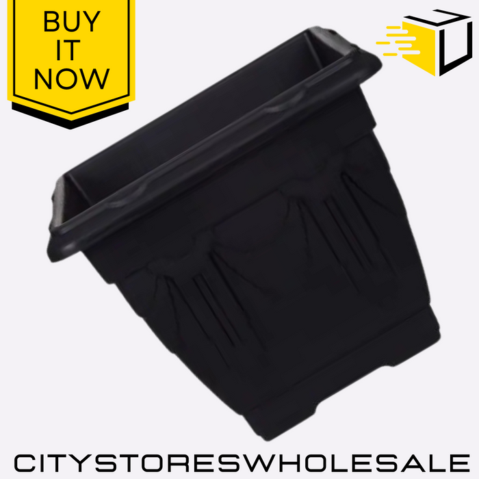 Square Venetian Planter 30cm Black Outdoor Garden Pot Whitefurze