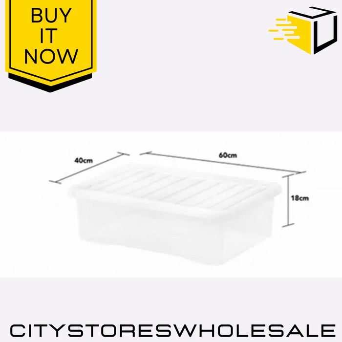 Crystal Clear Under Bed Storage Box with Lid 32L 60x40x18cm Wham