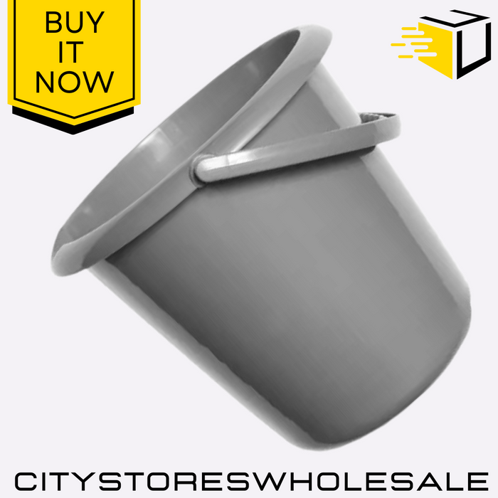 10L Bucket Silver Plastic Durable With Handle Multi-Purpose Storage Whitefurze