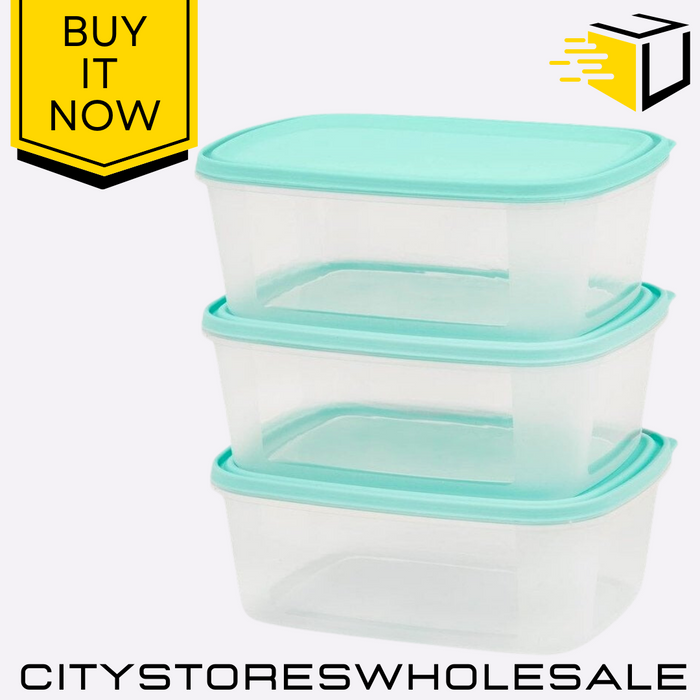 Set of 3 Food Boxes 2L Clear Assorted Storage Containers 21.8x16.7x11.7cm Wham