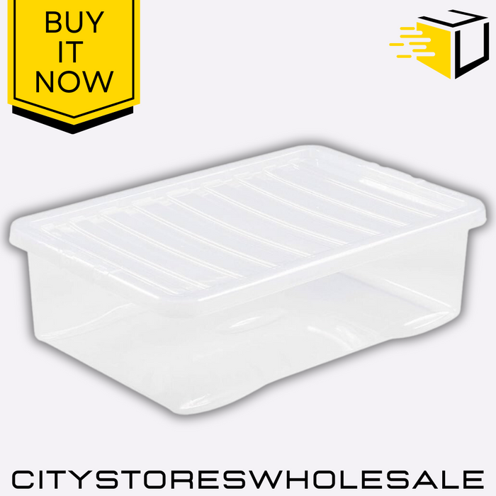 Crystal Clear Under Bed Storage Box with Lid 32L 60x40x18cm Wham