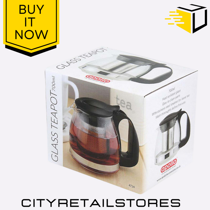 Glass Teapot with Strainer Heat Resistant Tea Pot Loose Leaf & Tea 600ml Apollo