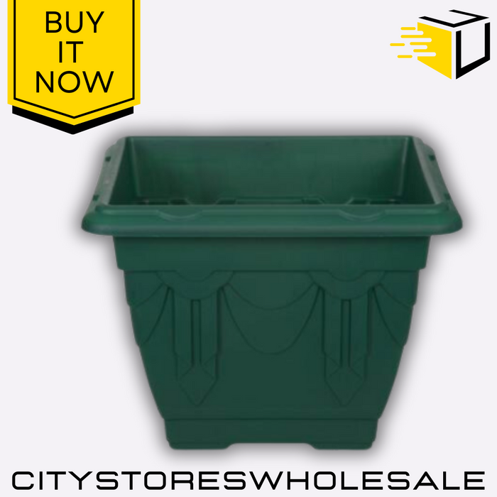 Square Venetian Planter 30cm Forest Green Outdoor Garden Pot Whitefurze