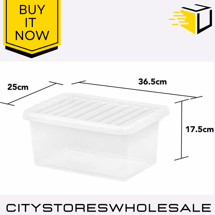 Crystal Clear Plastic Storage Box with Lid 11L Durable 36.5x25x17.5cm Wham