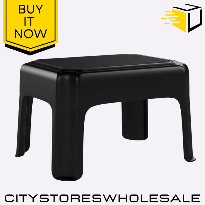 40cm Black Stool Durable Plastic Lightweight Stackable Indoor Outdoor Whitefurze