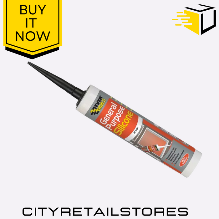 280ml General Purpose Black Silicone Sealant Waterproof, Flexible Everbuild