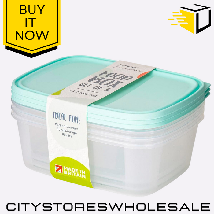 Set of 3 Food Boxes 2L Clear Assorted Storage Containers 21.8x16.7x11.7cm Wham