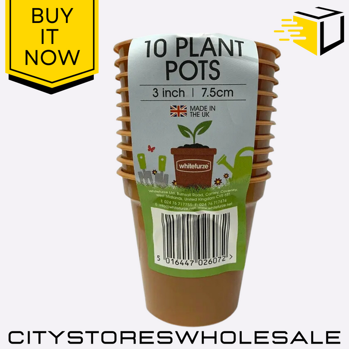 Terracotta Plastic Plant Pots 7.5cm Durable Garden Planters 10 Pack Whitefurze