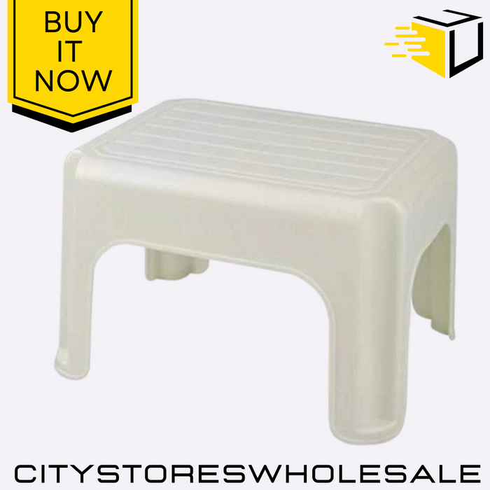 40cm Cream Stool Durable Plastic Lightweight Stackable Indoor Outdoor Whitefurze