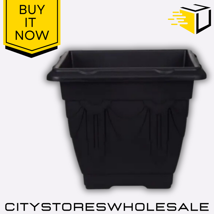 Square Venetian Planter 38cm Black Outdoor Garden Pot Whitefurze