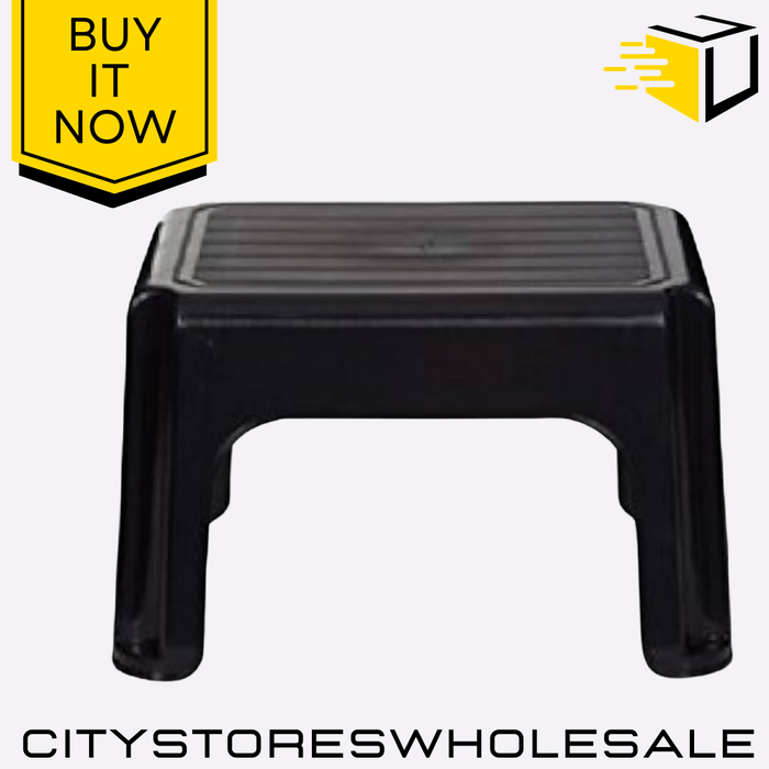 40cm Black Stool Durable Plastic Lightweight Stackable Indoor Outdoor Whitefurze