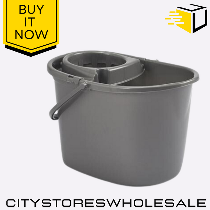 14L Value Mop Bucket Silver Durable Plastic With Handle Easy Clean Whitefurze