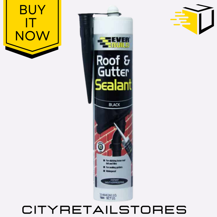 Roof & Gutter Sealant Everbuild Black Waterproof Flexible Adhesive Seal 295ml