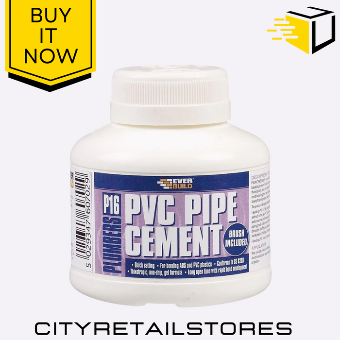 Plumbers PVC Pipe Cement Everbuild P16 Adhesive Waterproof Bond Glue 250ml