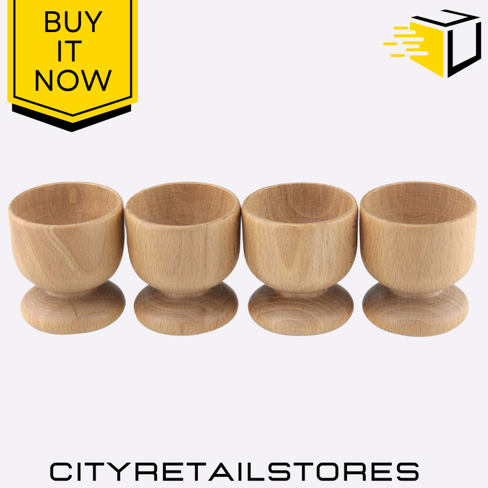 4 Beech Wood Egg Cups Apollo Natural Wooden Breakfast Set Durable & Stylish