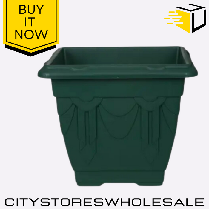 Square Venetian Planter 41cm Forest Green Durable Outdoor Garden Pot Whitefurze