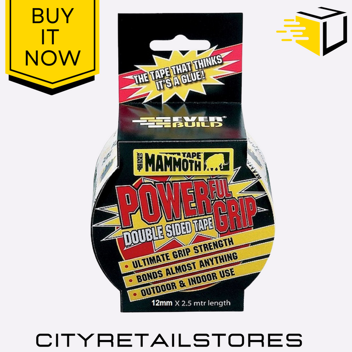 Mammoth PowerGrip Everbuild Double Sided Tape Strong Fix Adhesive 12mm x 2.5m