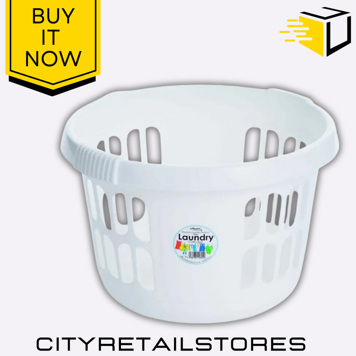 Round Laundry Basket Ice White, Durable Plastic Wham Casa Spacious & Stylish