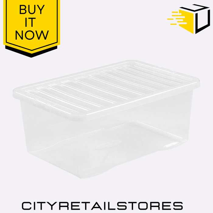 45L Storage Box With Lid Clear Plastic Durable Storage Solution Wham Crystal