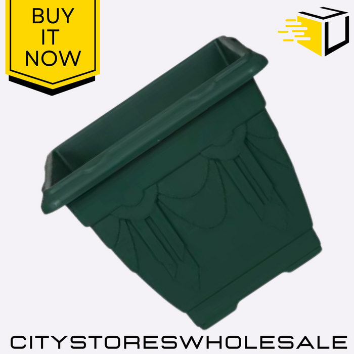 Square Venetian Planter 41cm Forest Green Durable Outdoor Garden Pot Whitefurze