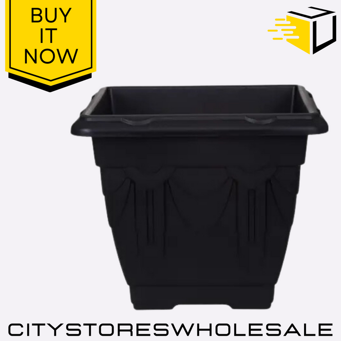 Square Venetian Planter 41cm Black Durable Outdoor Garden Pot Whitefurze