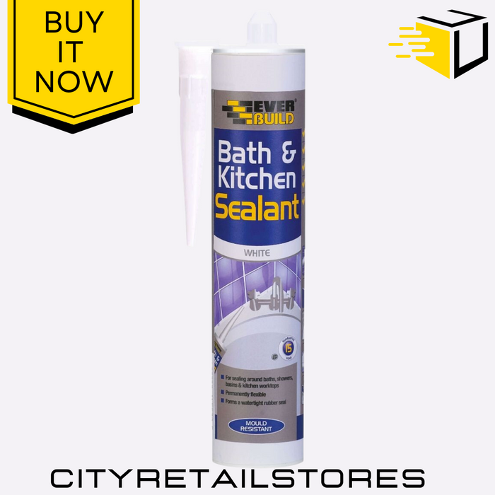 Bath & Kitchen Sealant White Everbuild Waterproof Mould Resistant Flexible 290ml