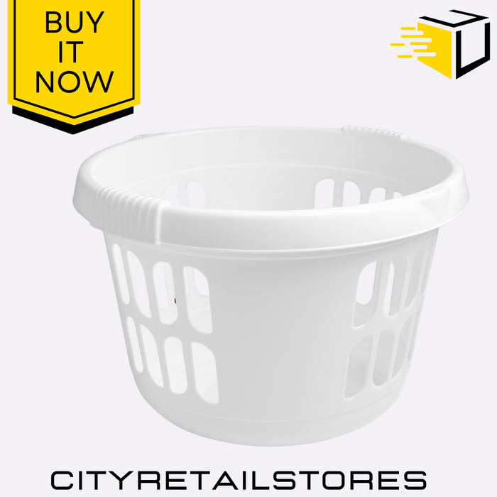 Round Laundry Basket Ice White, Durable Plastic Wham Casa Spacious & Stylish