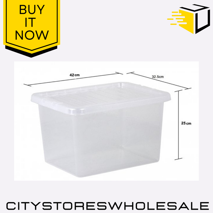 Crystal Clear Plastic Storage Box with Lid 25L Durable 42x32.5x25cm Wham