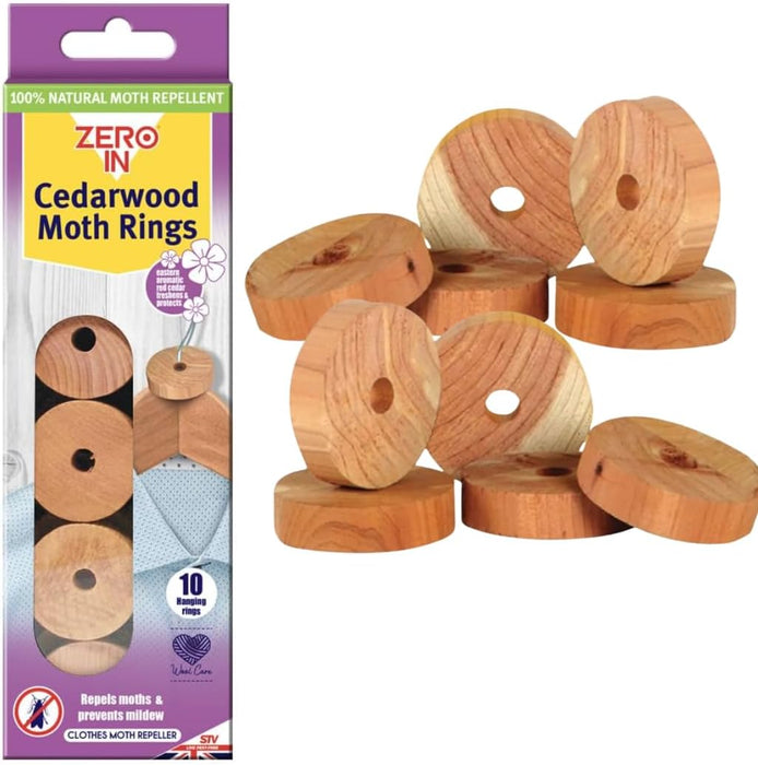 Zero in 10 Pack Cedar Wood Rings & 100% Natural Moth Repellent Organic Clothes Aromatic Cedar Rings Moth Killer Wardrobes Hanging drawers storage Boxes Protection Strong Scent - 0351