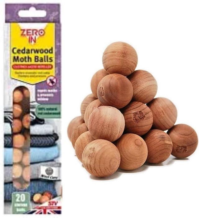 Zero in 20 Pack Cedar Wood Balls & 100% Natural Moth Repellent Organic Clothes Aromatic Cedar Balls Moth Killer Wardrobes drawers storage Boxes Protection Strong Scent - 0313